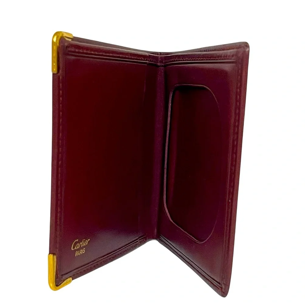 🌟🌟Cartier Burgundy Leather Card Holder with Gold Details